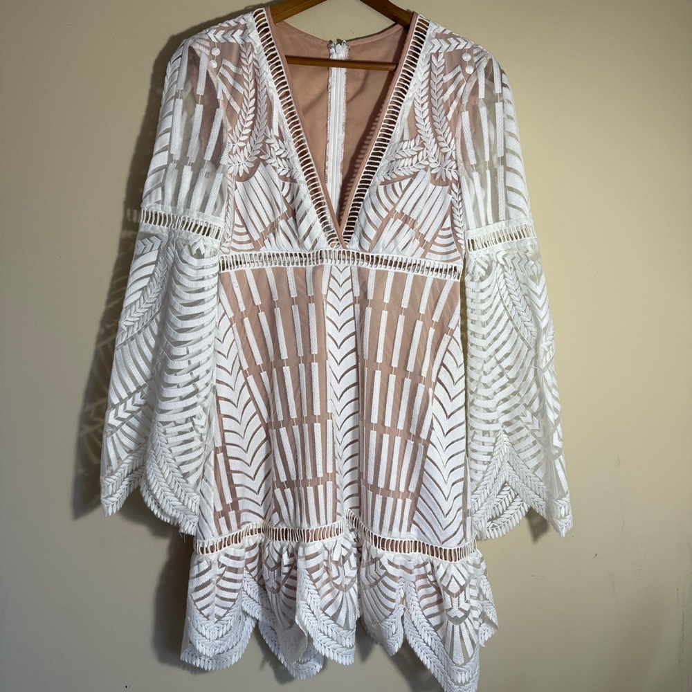Nicole Miller White and Nude Geometric Dress